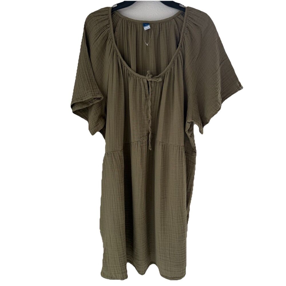 NWOTs Old Navy Crinkle Gauze Olive Green Swing Dress Women’s XXL Flutter Sleeve - Picture 5 of 13
